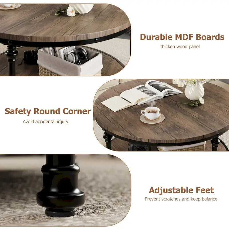 Table basse ronde à 2 niveaux, 77 cm