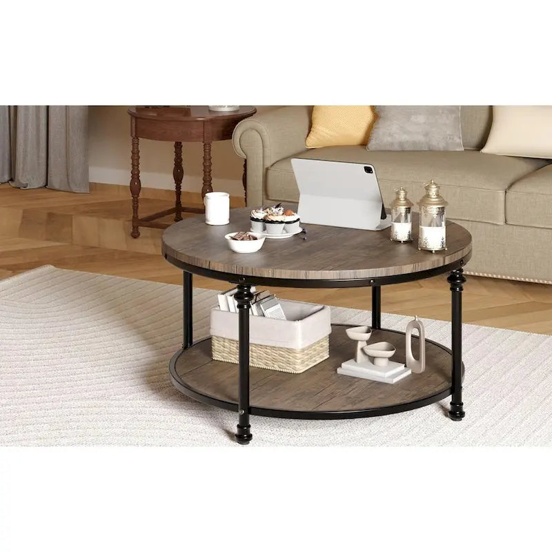 Table basse ronde à 2 niveaux, 77 cm