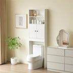 Meuble de rangement pour toilettes avec portes coulissantes et étagères ouvertes