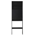 Meuble de rangement pour toilettes avec portes coulissantes et étagères ouvertes