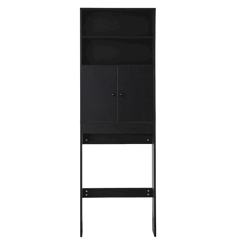 Meuble de rangement pour toilettes avec portes coulissantes et étagères ouvertes