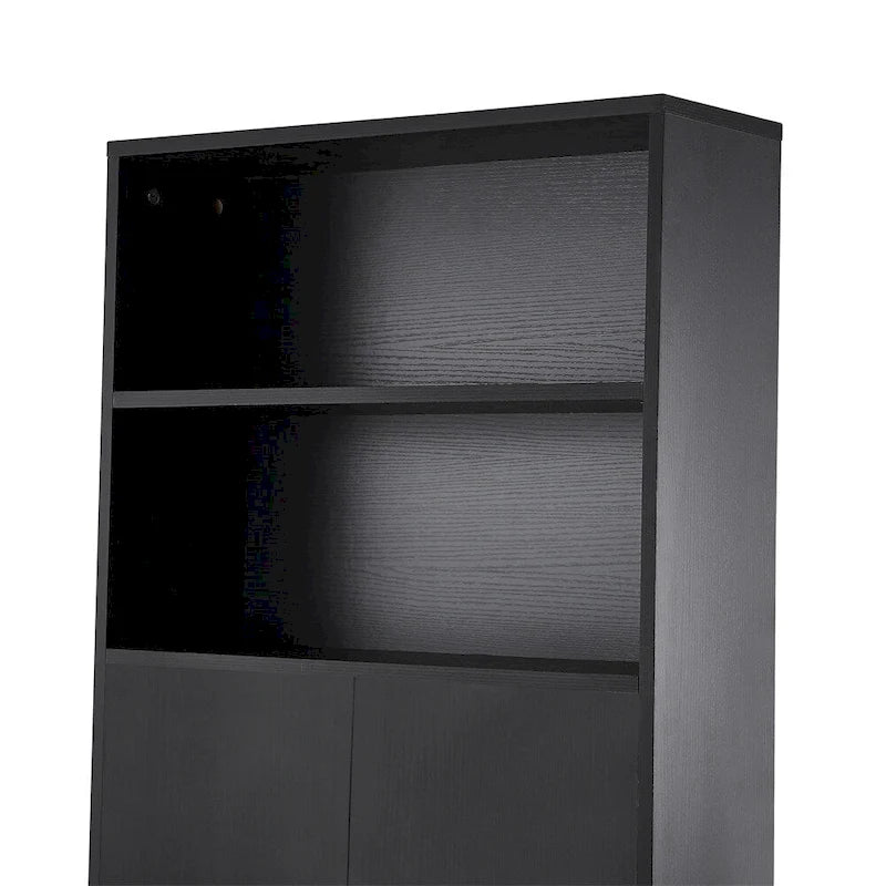 Meuble de rangement pour toilettes avec portes coulissantes et étagères ouvertes