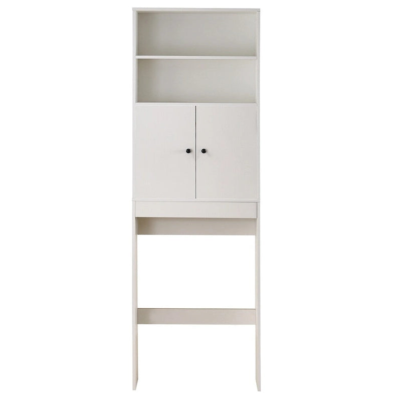 Meuble de rangement pour toilettes avec portes coulissantes et étagères ouvertes