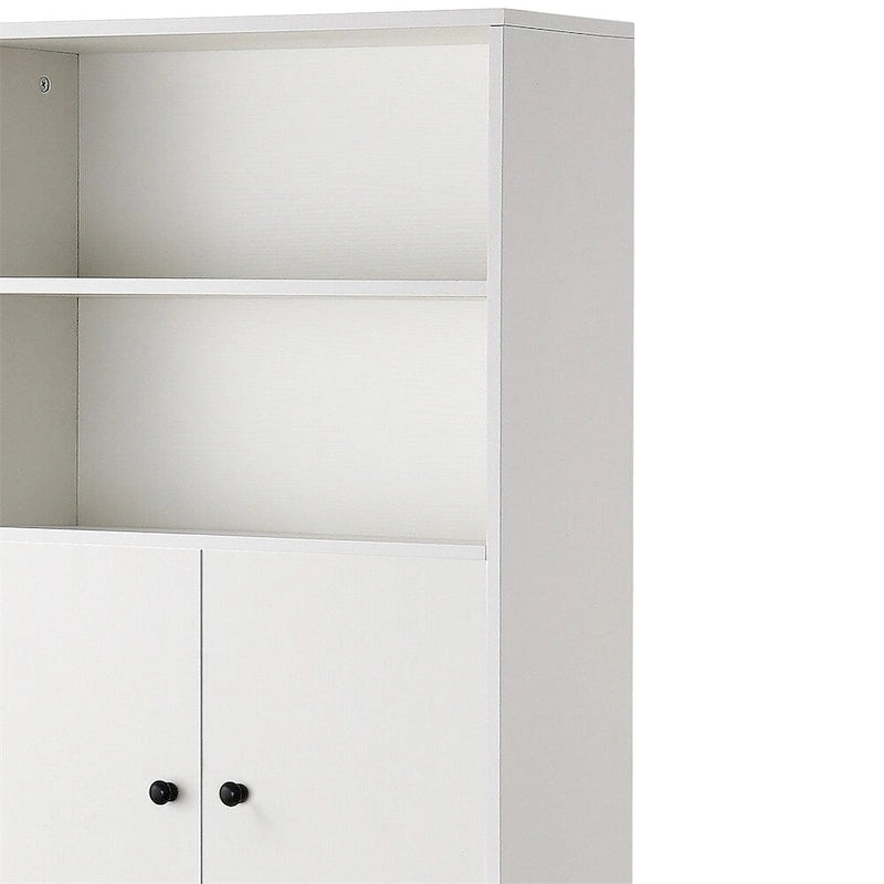 Meuble de rangement pour toilettes avec portes coulissantes et étagères ouvertes