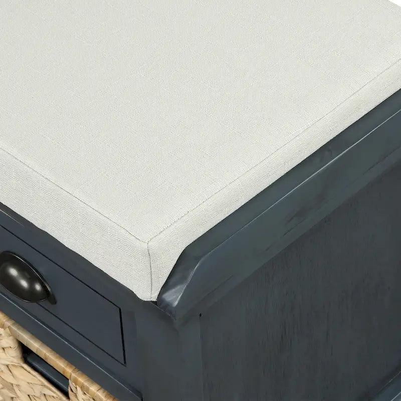 Banc de rangement avec 3 tiroirs et 3 paniers en osier