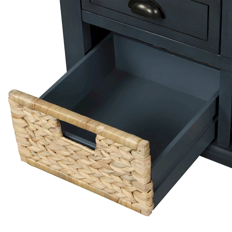 Banc de rangement avec 3 tiroirs et 3 paniers en osier