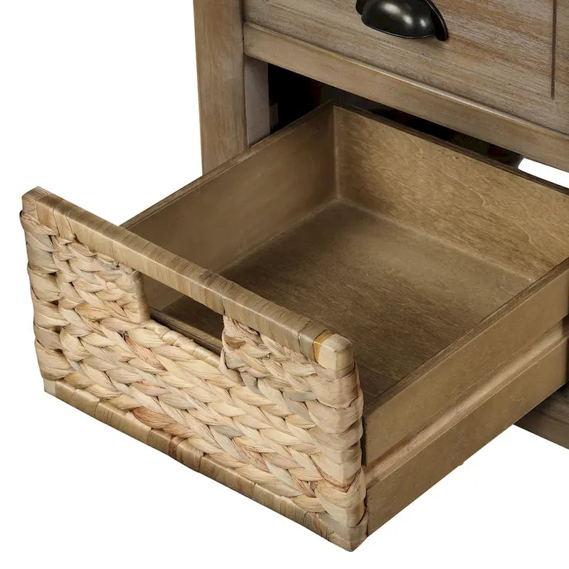 Banc de rangement avec 3 tiroirs et 3 paniers en osier