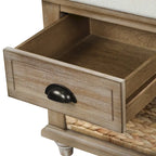 Banc de rangement avec 3 tiroirs et 3 paniers en osier