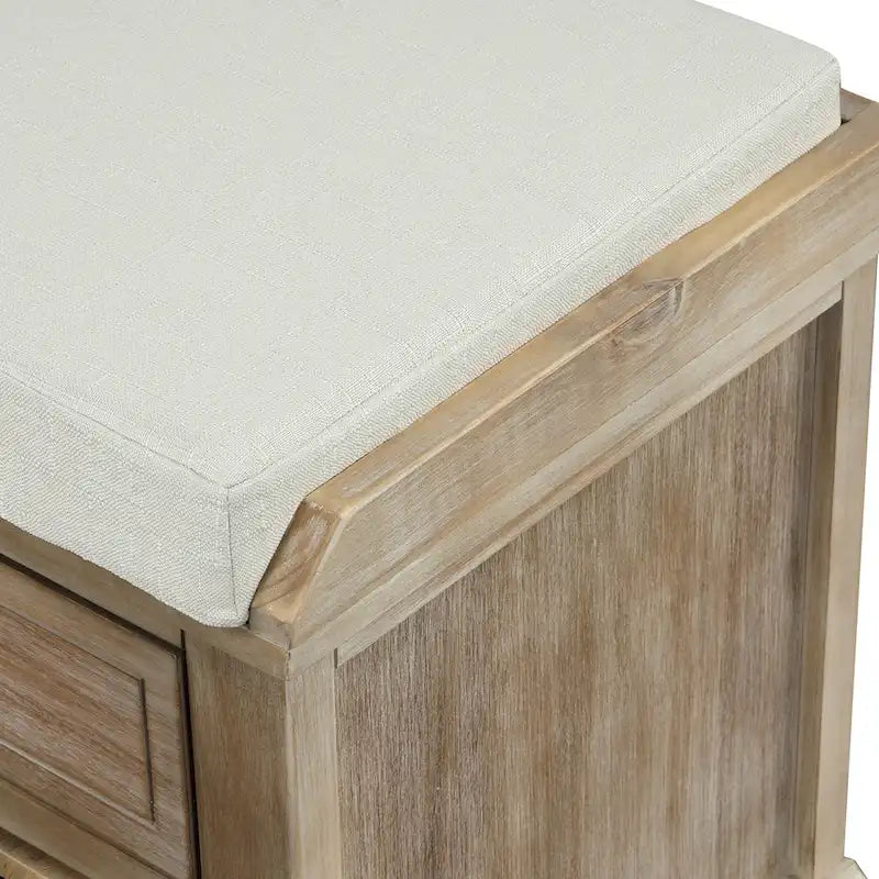 Banc de rangement avec 3 tiroirs et 3 paniers en osier
