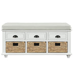 Banc de rangement avec 3 tiroirs et 3 paniers en osier