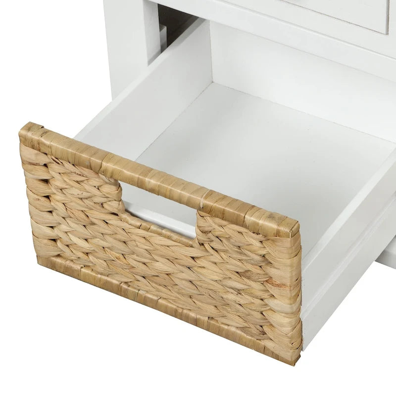 Banc de rangement avec 3 tiroirs et 3 paniers en osier
