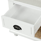 Banc de rangement avec 3 tiroirs et 3 paniers en osier