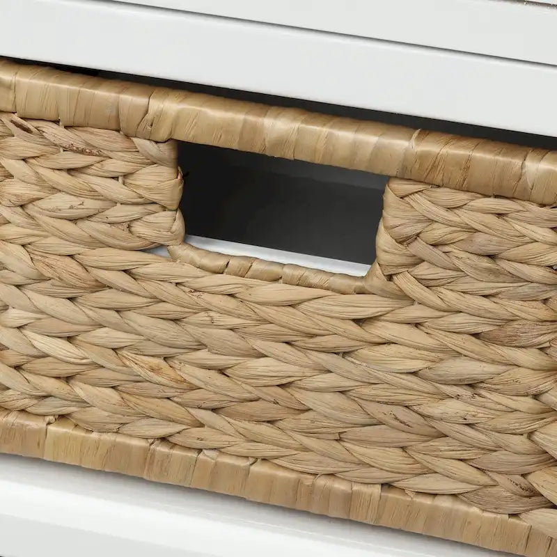 Banc de rangement avec 3 tiroirs et 3 paniers en osier