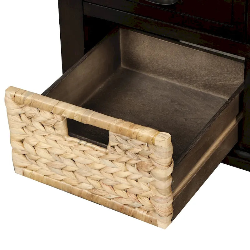 Banc de rangement avec 3 tiroirs et 3 paniers en osier